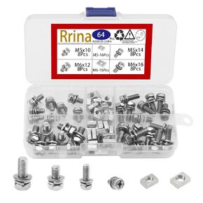 64Pcs Stainless Steel Motorcycle Battery Terminal Bolt M5x10/14 M6x12/16 Square Nut Screw Kit for ATV Bike Scooter