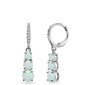 Sterling Silver Genuine or Synthetic Gemstone 3-Stone Journey Dangle Leverback Earrings