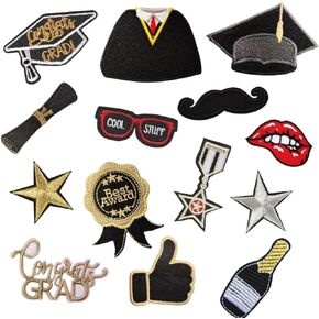 12 Pcs Graduation Chenille Patches Iron on Patches Varsity Patches Embroidered Cloth Patches Iron on Patches DIY Crafts Decorative Gifts for Teacher Students Clothing Jacket Jeans Backpack Hat