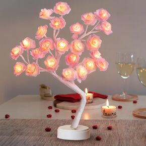 Vanthylit Rose Tree lamp, Pink Rose Flower Night Light, LED Tabletop Pink Tree Lights, USB/Battery Powered Flower Lamp for Valentine's Day Decorations, Girls Gift for Mother Home Party Wedding Room