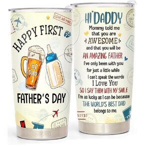 1st Fathers Day New Dad Gift - First Fathers Day Best Gifts From Baby Son Girl Wife - New Dad Travel Coffee Mug- First Time Dad Double Wall Vacuum Insulated Stainless Steel Tumbler 20oz