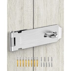 Door Lock, 5 Inch Hasp Latch, Stainless Steel Safety Packlock Clasp Hasp Lock Latch, Gate Latches Lock Hasp with Screws (Silver -1pc)