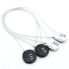 4PCS 3 Digit Combination Lock, Small Cable Locks Waterproof Padlock with Long Wire Rope, Outdoor Number Combo Locks for Lockers Helmet Gym School Luggage(Black & Silver)