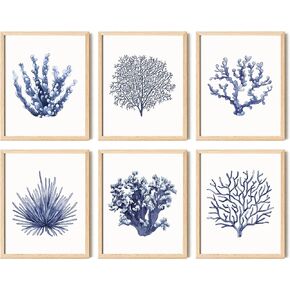 97 Decor Sea Coral Wall Decor - Coastal Coral Wall Art, Dark Blue Coral Prints, Navy Blue Wall Art Coral Pictures, Boho Ocean Blue Artwork Coastal Poster for Home Bedroom Decorations (8x10 Unframed)