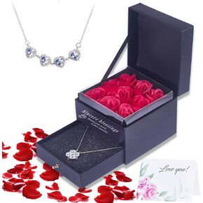 Preserved Rose Gifts for Girlfriend Women, Birthday Gifts for Women, Valentines Mothers Day Christmas Romantic Gifts with Necklace Changeable Shape (Rose Gold)