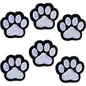 Cute Animal Paw Patch, Bundle 6PCS White Small Dog Paw Iron On Patch, Embroidered Sew on Patches DIY Decorative Accessories for Clothes Jacket Jeans Hats Backpacks