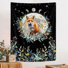 Boho Owl Floral Aesthetic Tapestry, Moon Cute Owl Botanical Flower Plant Boho Tapestry for Bedroom, Vintage Fairy Art Decor Boho Floral Tapestry Wall Hanging for Living Room Dorm, 60'' X 44'' Black