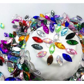 120PCS Sew On 7x15mm Crystals Stones Horse Eye Acrylic Strass,Sewing Crystal AB Flatback Rhinestones for DIY Clothes Crafts (AB)