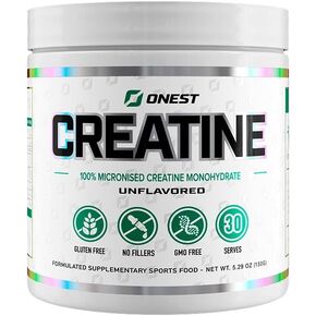 ONEST 150g (30 Servings) Micronized Creatine Monohydrate Powder – 5g per Serving Unflavoured Creatine Powder for Muscle Gain with Gluten-Free & GMO-Free Formula for Post Workout for Men & Women