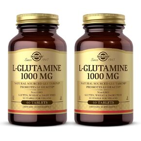 SOLGAR L-Glutamine 1000 mg - 60 Tablets, Pack of 2 - Non-GMO, Vegan, Gluten Free, Kosher - 60 Total Servings