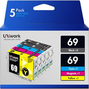 Uniwork Remanufactured Ink Cartridge Replacement for Epson 69 use for Stylus CX6000 CX8400 NX400 NX410 NX415 NX515 Workforce 600 610 615 1100 Printer Tray, 5 Pack