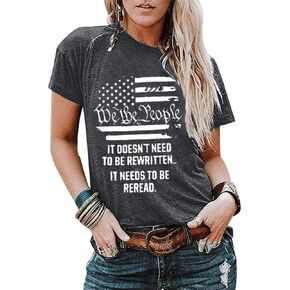 Womens American Flag Shirt Short Sleeve USA 4th of July Flag Tops Loose Patriotic Novelty T-Shirts S-XXL