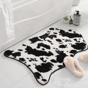 Coffee and White Cow Cute Bath mat,Faux Rabbit Fur Non-Slip Shaggy Water Absorbent Microfiber Soft Fluffy Bathroom Rugs,Washable for Home Decor Living Room Soft Plush Rug 23.6x35.4 inch