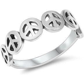 Oxidized Peace Sign Stackable Beautiful Ring 925 Sterling Silver Band Sizes 4-11