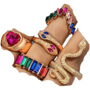 CHAKRA HEALING REIKI CHR 5PCS Knuckle Rings for Women Snake Knuckle Joint Finger Ring Set for Girls Crystal Heart Thick Gold Stacking Ring Jewelry