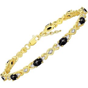 RYLOS Bracelets for Women Yellow Gold Plated Silver XOXO Hugs & Kisses Tennis Bracelet Gemstone & Genuine Diamonds Adjustable to Fit 7"-8" Wrist, 10 Gorgeous 6X4MM Jewelry for Women Friendship Bracelets