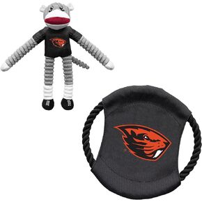 Littlearth Unisex-Adult NCAA Oregon State Beavers Sock Monkey and Flying Disc Pet Toy Combo Set, Team Color, One Size