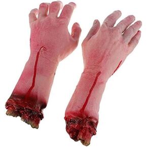 Gecter Fake Human Bloody Dead Body Parts Haunted House Halloween Decorations (L Hands, Pink)