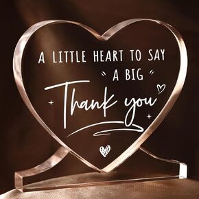 Thank You Gifts - Heart-Shaped Acrylic Desk Decor with Thank You Message, Appreciation Gifts, Thank You Gifts for Women, Coworkers, Friend, Unique Thank You Plaque