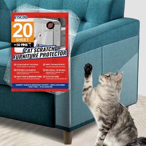 Anti Cat Scratch Furniture Protector,15Pack Cat Couch Protector,Transparent Self-Adhesive Cat Tape for Furniture with Twist Pins Cat Scratch Resistant Furniture Protector (15P 14Inch+50 Pins)