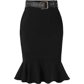 Allegra K Women's Work Business Skirt 2024 High Waisted Fishtail Mermaid Pencil Skirts with Belt