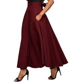 Women's A-line Elegant High Waist Skirt Tie Front Pleated with Pockets Maxi Skirts