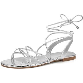 PARTY Women's Strappy Sandals Gladiator Lace Up Flats Summer Wrap Open Toe Tie Up Shoes