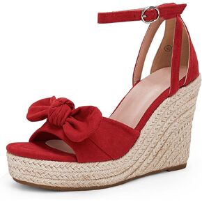 Rilista Womens Wedge Platform Sandals Cute Bowknot Open Toe Espadrille High Heels Buckle Ankle Strap Summer Shoes