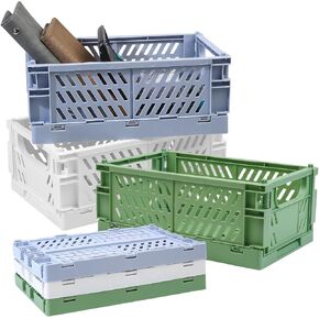 3 قطع من صناديق الباستيل للتخزين، وسلال بلاستيكية للتنظيم، وتكديس سلال تخزين قابلة للطي، ومنظم لغرف النوم والحمام والمكتب ورف درج سطح المكتب - 9.96 × 6.5 × 3.9 بوصة in Kuwait