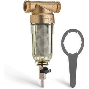 iSpring WSP-50SL Reusable Whole House Spin Down Sediment Water Filter Softener, Includes Siliphos Helps Prevent Scale and Corrosion, 1" MNPT + 3/4" FNPT, 50 Micron
