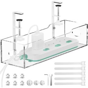 صينية إدارة الكابلات تحت المكتب من الأكريليك الشفاف، إدارة كابلات مكتب بدون مثقاب مع مشبك، صندوق كابل إدارة الأسلاك، منظم السلك، تخزين تحت المكتب للمكتب، المنزل - عبوة واحدة in Kuwait