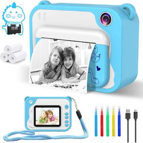 Kids Camera, Dinosaur Kids Digital Camera, 1080P Toddler Camera Instant Print with 32G SD Card, Kids Toy Camera Childrens Video Camera, Birthday Gifts Portable Toy for 3-12 Year Old Girls Boys (Pink)