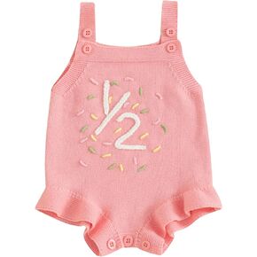 Infant Baby Girl Half First Birthday Outfit Sleeveless Knit Romper Bodysuit Spring Summer Cute Clothes