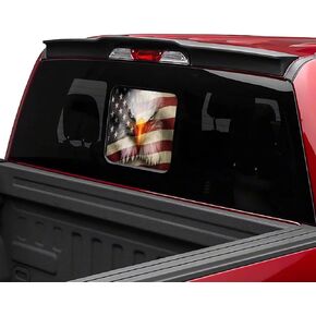 Trucks Sliding Rear Windows Decals Bald Eagle American Flag Rear Window Tint Graphic Perforated Vinyl Pickup Truck Stickers,14.1"W X 11.8"H