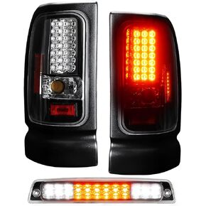 3PCs Led Tail Lights Assembly, Tail Lights Pair+3rd Brake Lamp for 1994-2001 Ram 1500, 1994-2002 Ram 2500 3500 Replaces for 55055264AC 55055265AC Smoked Lens, Only Fit Factory Incandescent Models
