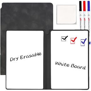 Marte Vanci Whiteboard Notebook Reusable Dry Erase Whiteboard with Pen and Wiping Cloth A5 Portable Dry Erase Pad with PU Cover White Board for Notes Lists Memo Message Presentation (Black)