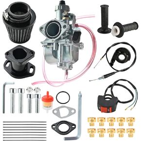 VM22 Carburetor Carb Predator 212cc carburetor Throttle Cable Handle Grips and Cable Set 22 mm/0.87 With 38mm Air Filter And 26mm Inlet Pipe Main Jets Kit (Black)