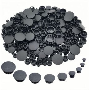 360 PCS 9 Sizes Plastic Hole Plugs Flush Type Hole Plugs Snap in Locking Hole Tube, Furniture Fencing Post Pipe Insert End Caps (Black)