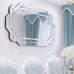Chende Wall Mirror for Decor, 36" x 24" Octagonal Decorative Mirror with Beveled Edge and Glass Pieces, Large Accent Mirror for Living Room, Bedroom, Dining Room, Hallway