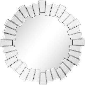 Empire Art Direct 34" Round Wall Mirror, Mirror Borders, Glass Framed Decorative Mirror, Flat Center Mirror, Circle Wall Mounted Mirror for Vanity, Bathroom, Living Room,Ready to Hang