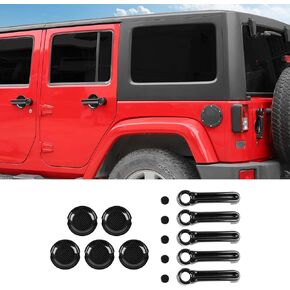 Hoolcar Exterior Door Handle Cover Tailgate Handle Cover Recess Guard Compatible with 2007-2017 Jeep Wrangler JK JKU Sports Sahara Freedom Rubicon Unlimited, Black, 15PCs