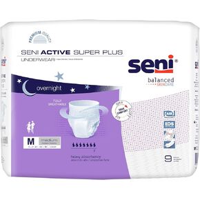 Seni Active Super Plus Disposable Underwear Pull On with Tear Away Seams Medium, S-ME09-AP1, Heavy, 9 Ct