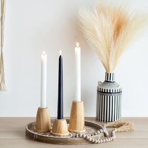 Wooden Candlestick Holders for Taper Candles, Romadedi Wood Candle Stick Candle Holder for Table Centerpiece, Set of 3 Rustic Taper Candle Holders for Modern Farmhouse Decor