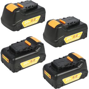 4Pack Replacement Battery for Dewalt 6000mAh 20V Compatible with Dewalt 20V Batteries DCB200 Compatible with 20 Volt Dewalt Cordless Power Tools