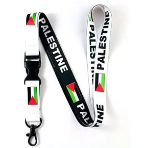 Pinstant Palestine Palestinian Flag State Gaza West Bank East Jerusalem White Black Detachable 20.2" Neck Lanyard Keychain Holder ID Badge Mobile Phone Pin Strap