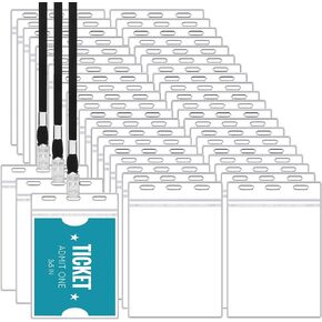 Patelai 120 Pcs 3 x 5 Inch Large Clear ID Badge Holder with Black Lanyard Credential Holder Plastic Credential Badge Sleeves Clear Vertical Sealable Card Protector for Travel
