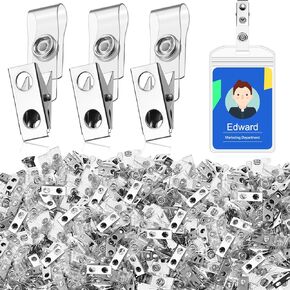 Seajan 1000 Pcs Metal Badge Clips Bulk Double Hole Name Tag Clips with Clear PVC Straps Alligator ID Strap Clips for ID Cards Holders Office School Supplies