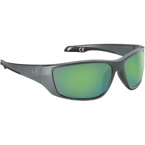 Flying Fisherman Carico Wrap-Around Polarized Sunglasses, Matte Gray Frame/Amber-Green Mirror Lens, Medium