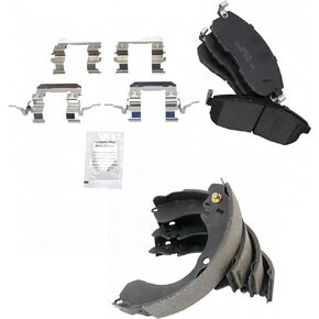 TRQ Front Ceramic Brake Pad & Rear Brake Shoe Kit Set Compatible with 2009-2014 Nissan Cube / 2007-2019 Nissan Sentra / 2007-2012 Nissan Versa