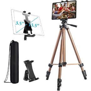 IPad Tripod, Tablet Tripod Stand 51 inch Adjustable Height Aluminum Mount Holder for iPad Pro 12.9 11 10.5, iPad Air, iPad Mini, Surface,Nexus,Galaxy Tab and 3.5 to 13.5in Phone Tablet - Champagne